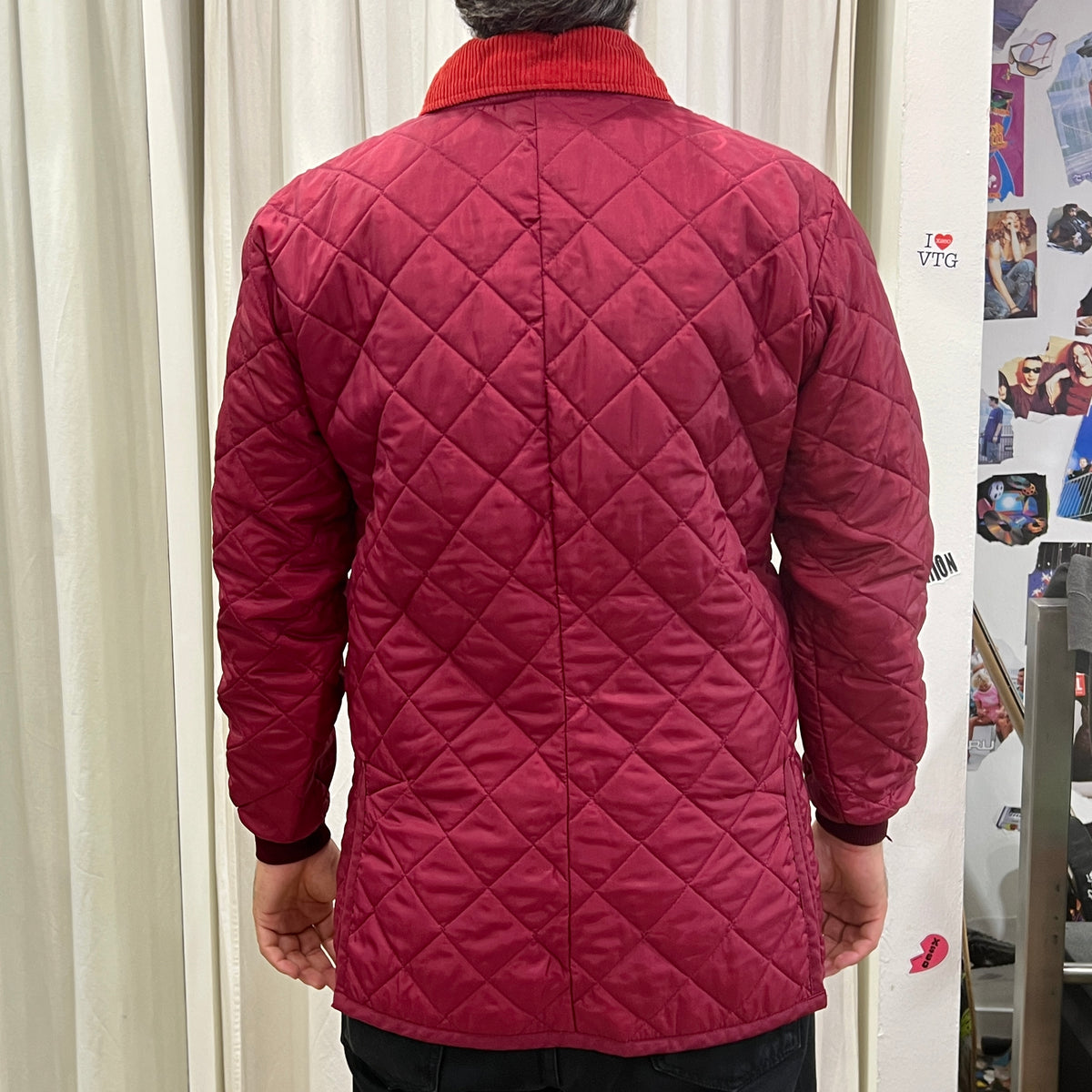 lavenham 00s burgundy red quilted jacket with corduroy collar