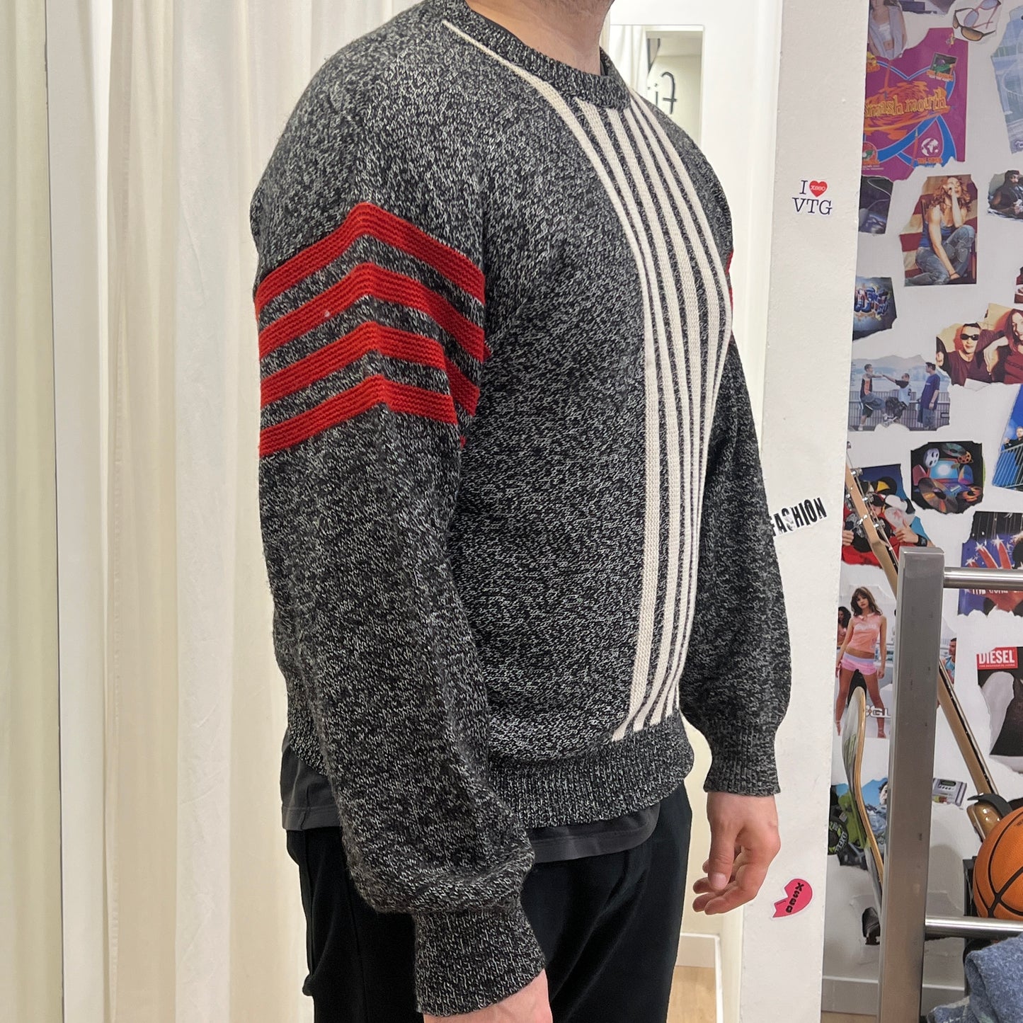 ciao 90s black wool sweater with red white stripes