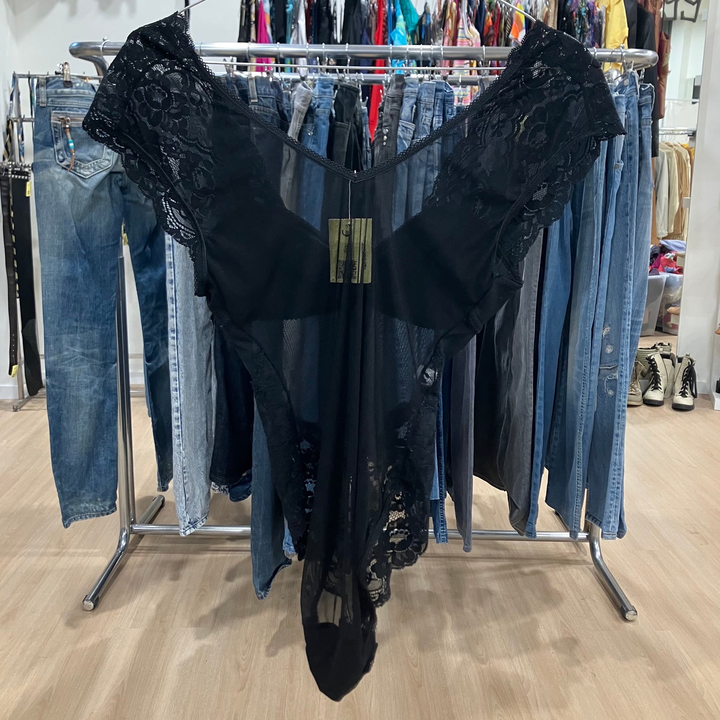 lormar 00s black mesh lace bodysuit