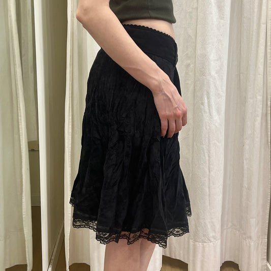 woman collection 00s black faux suede midi skirt with lace trim