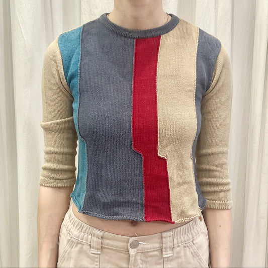 kenzo 90s colorblock crop knit cotton sweater