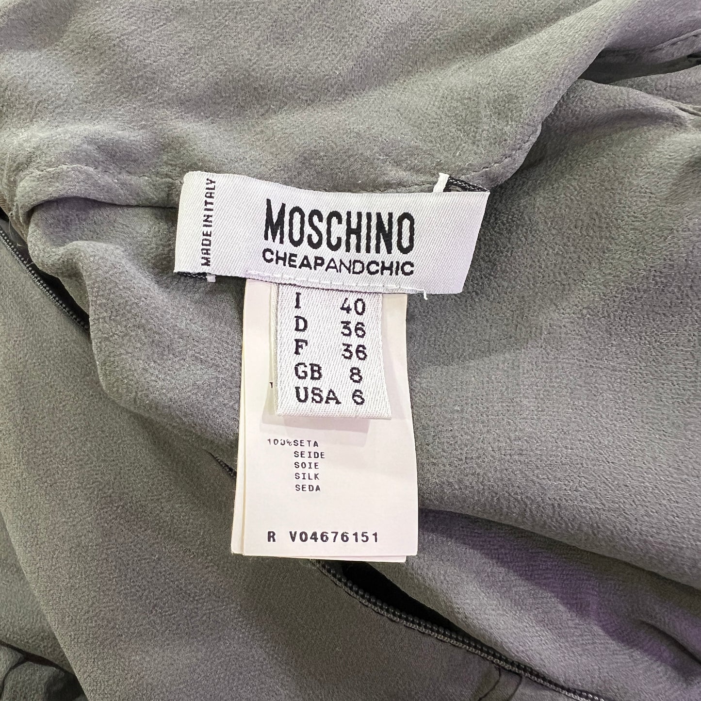 moschino 00s grey silk pussy bow halter mini cocktail dress