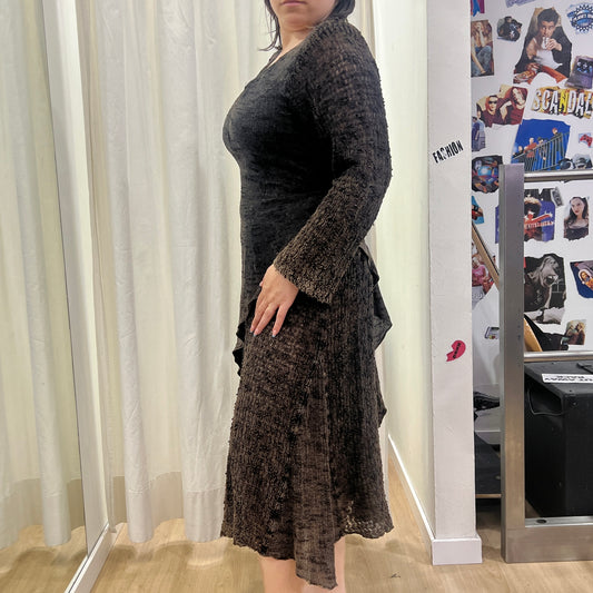00s brown ren-faire knit layered dress with back tie
