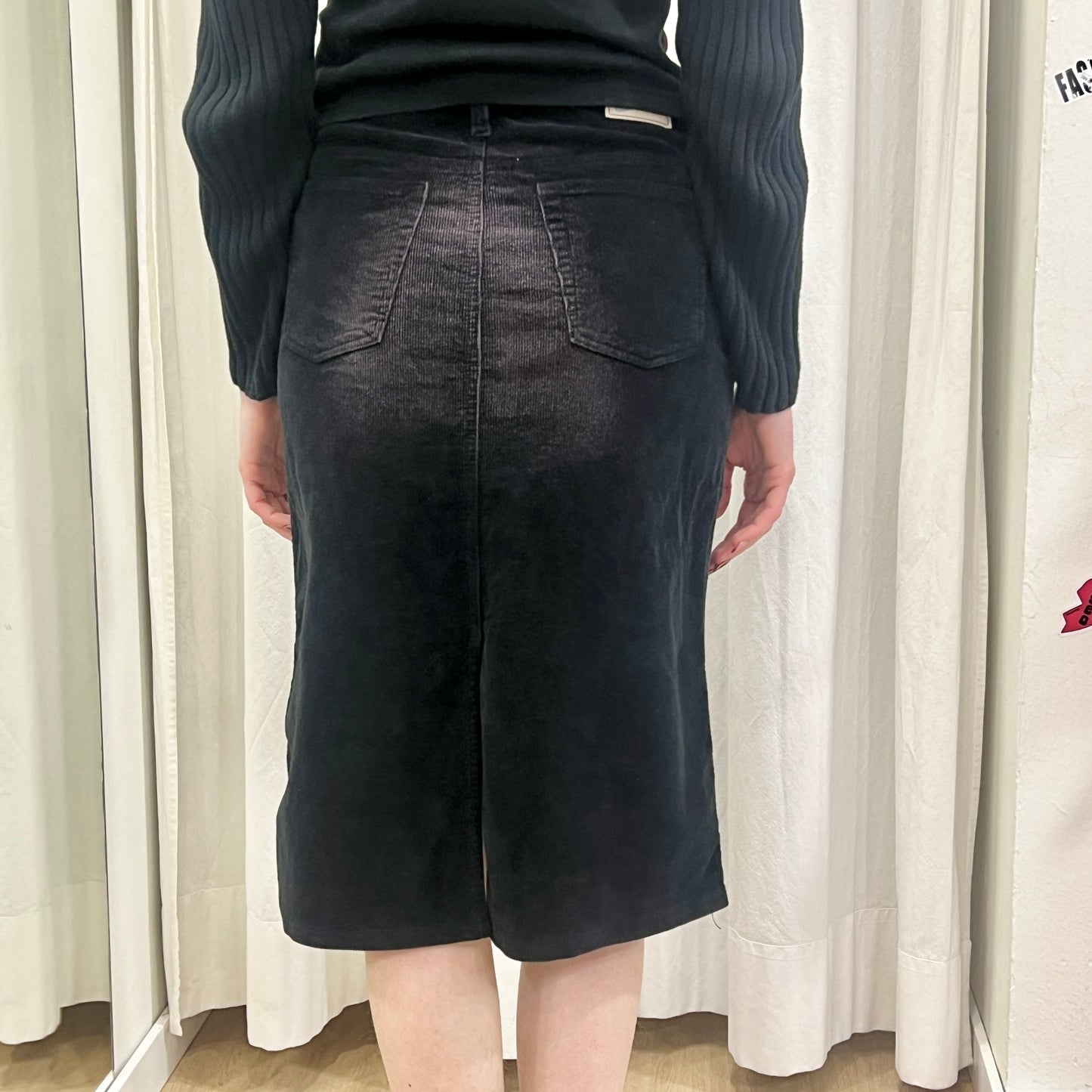 fly girl 00s pink washed black corduroy velvet midi skirt