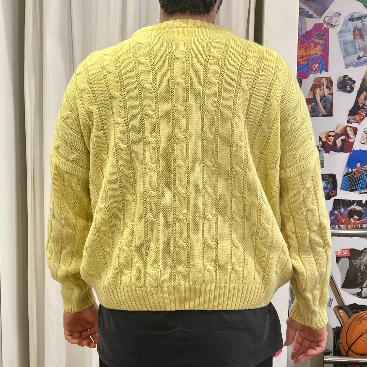 00s yellow cableknit wool sweater