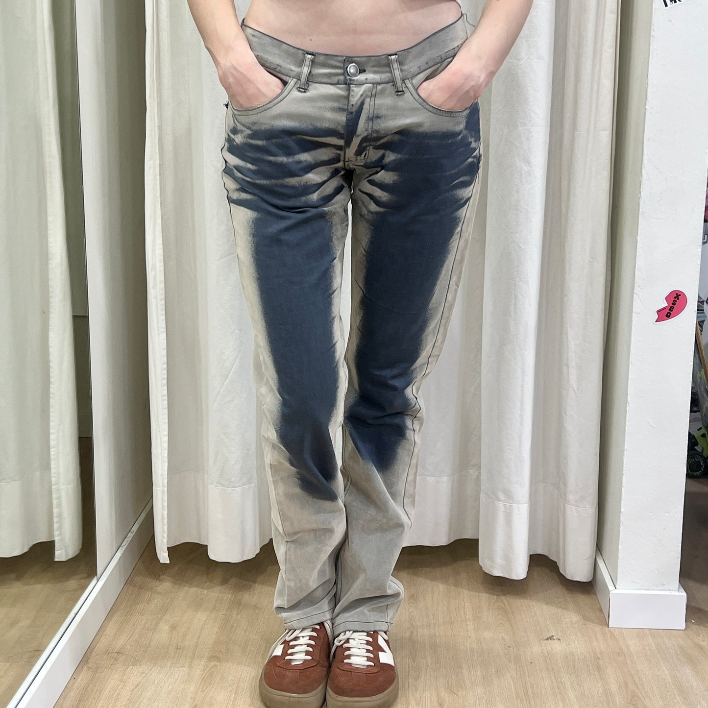 bruba 00s blue white peach skin low waist pants