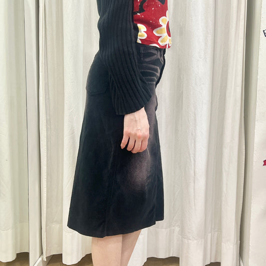 fly girl 00s pink washed black corduroy velvet midi skirt