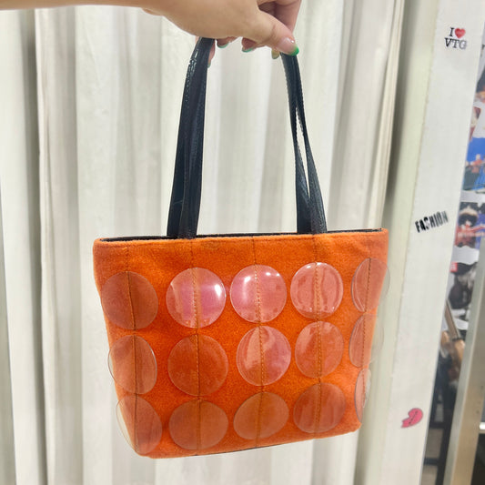 berge 00s orange wool shoulder bag with clear plastic circles