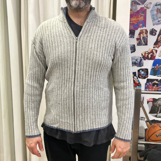 00s light grey ribbed wool zip up sweater