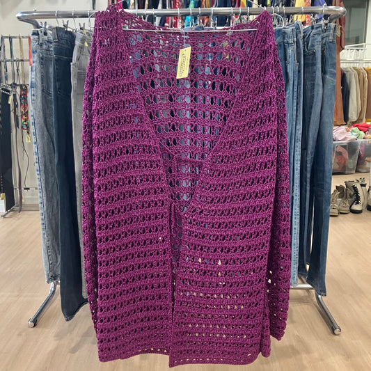purple crochet cardigan