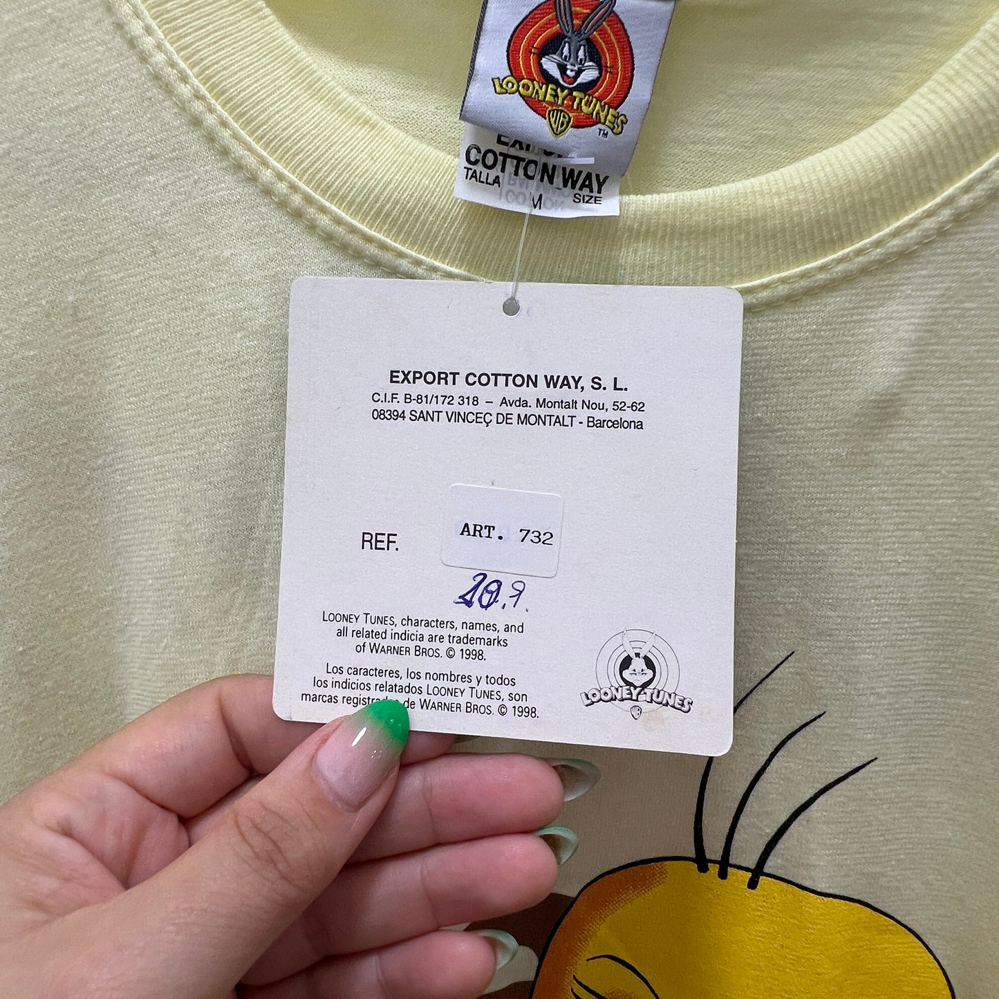 looney tunes 1998 pastel yellow tweety racing power tshirt