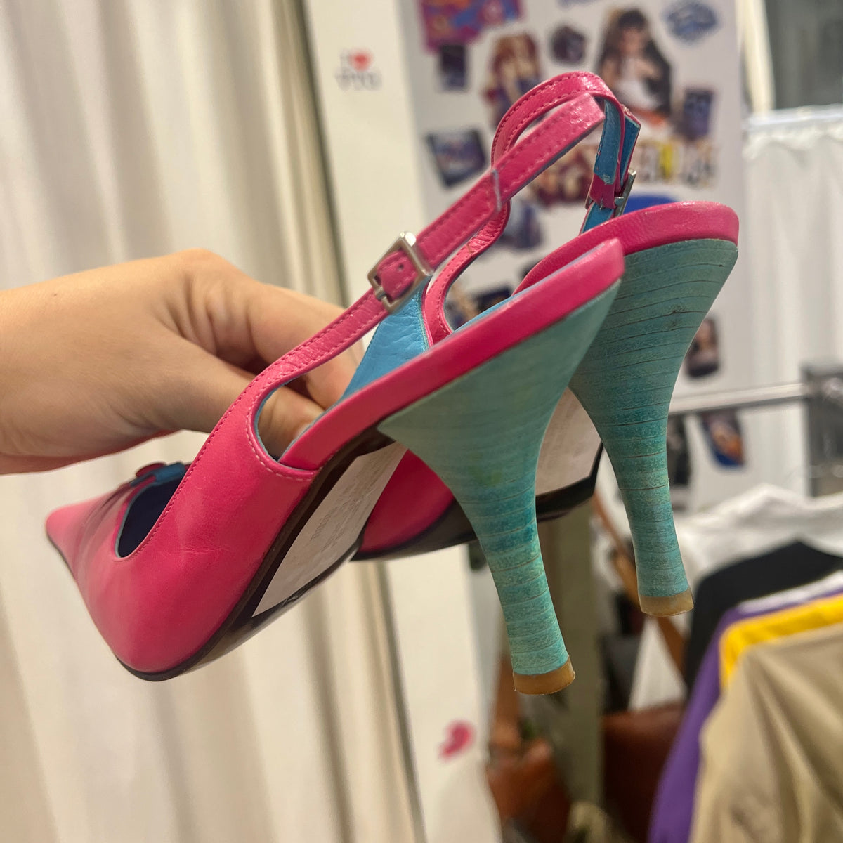 bolero 00s fuchsia blue leather pointy slingback heels