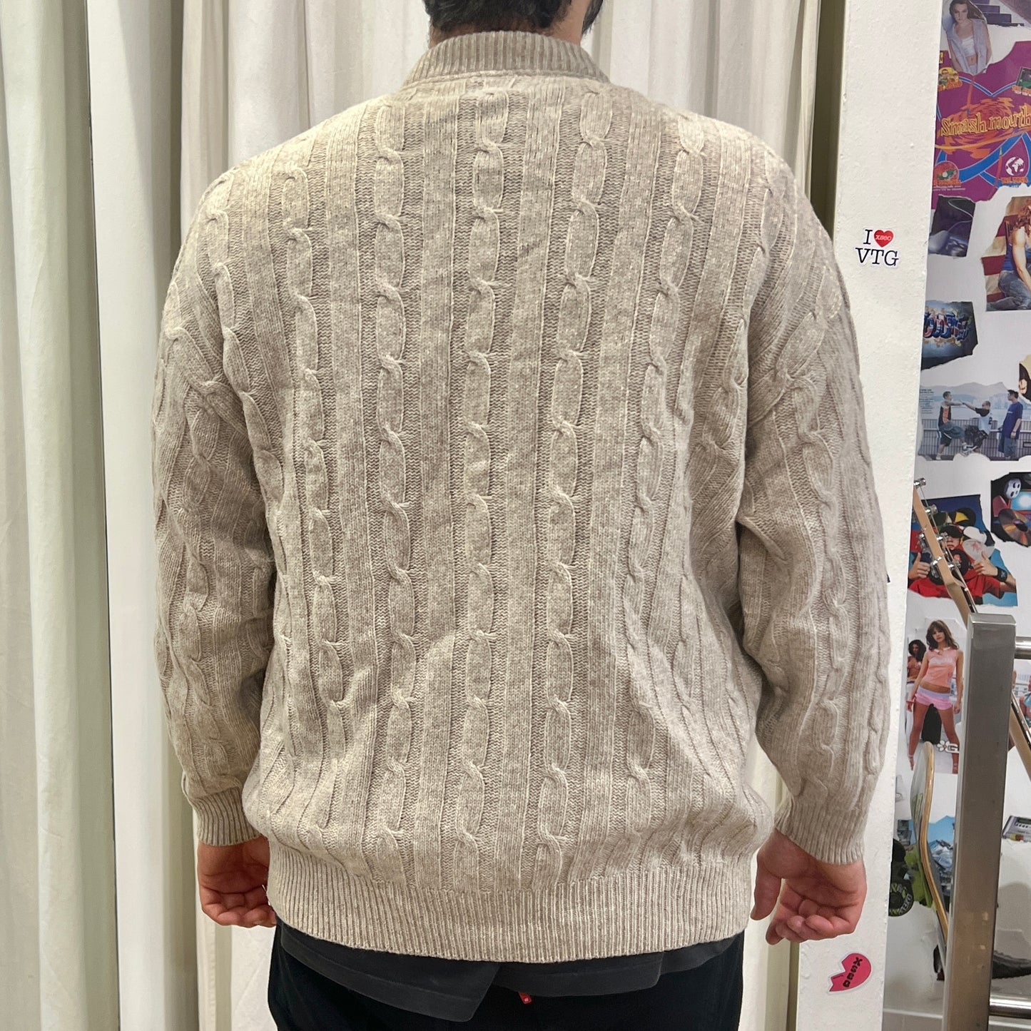 central park 00s beige cableknit wool cardigan