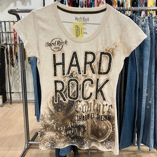 hard rock cafe couture sharm el sheik '10s beige tshirt with brown print