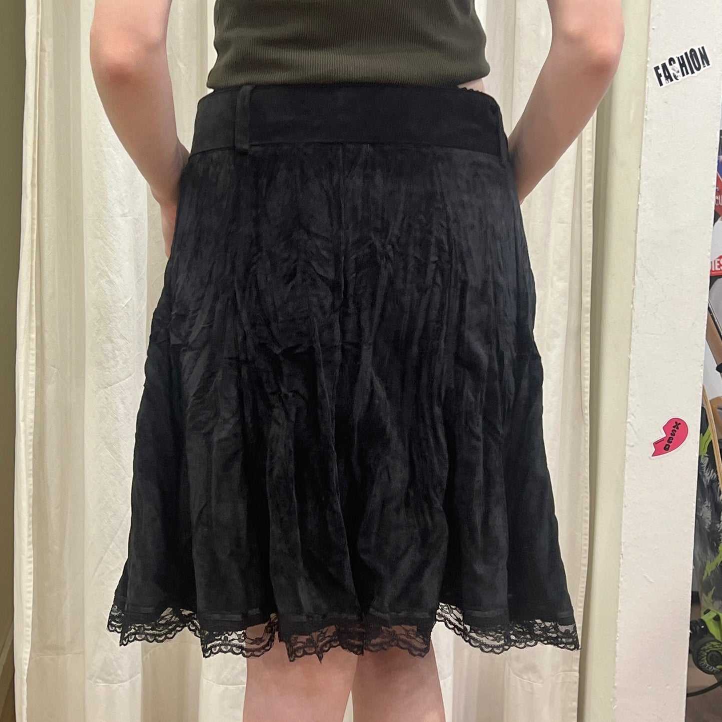 woman collection 00s black faux suede midi skirt with lace trim