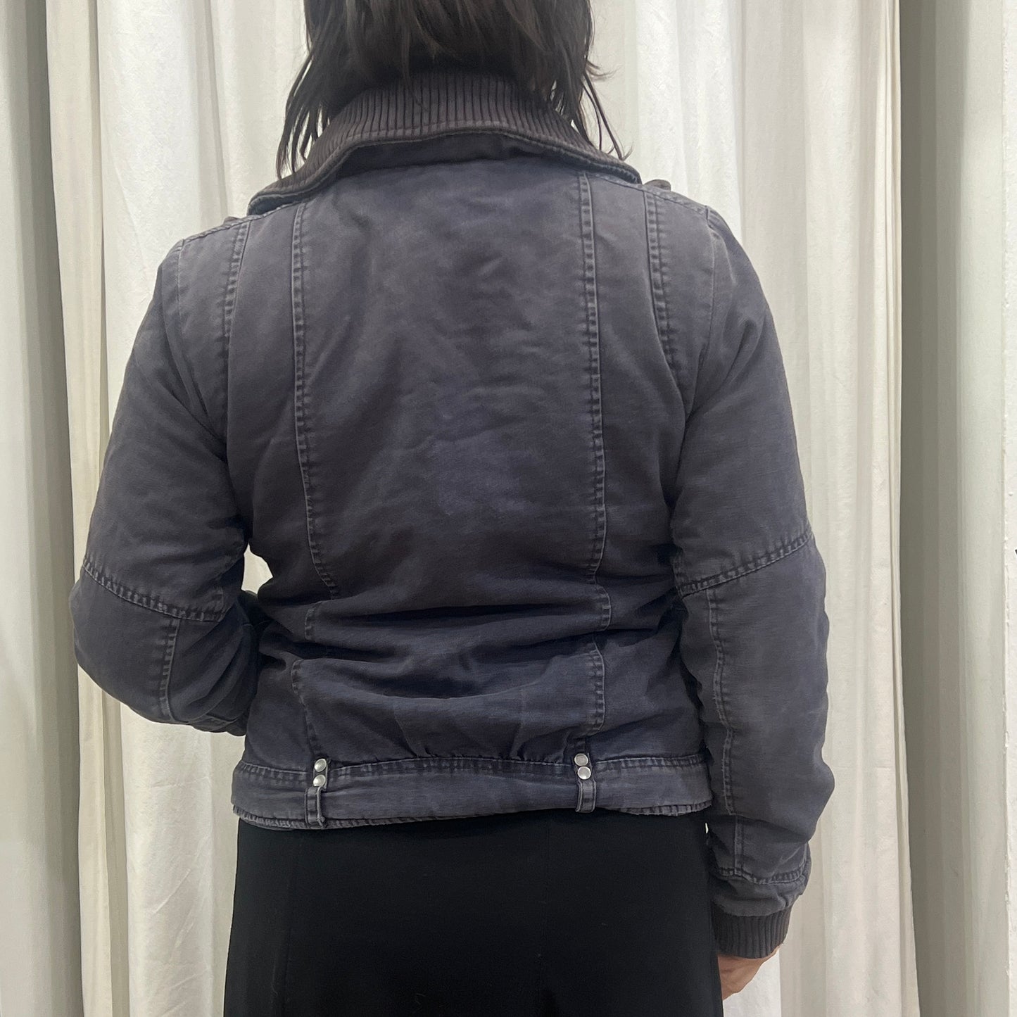 ichi '10s grey denim zip up jacket