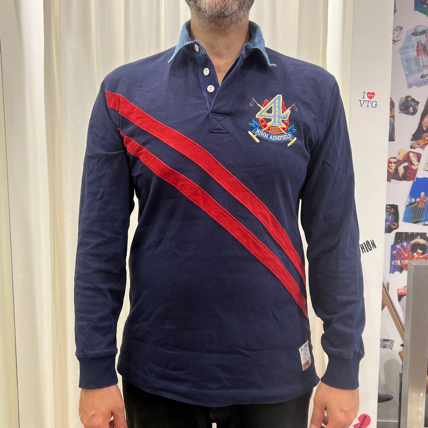 john ashfield 00s navy rugby polo long sleeve tshirt