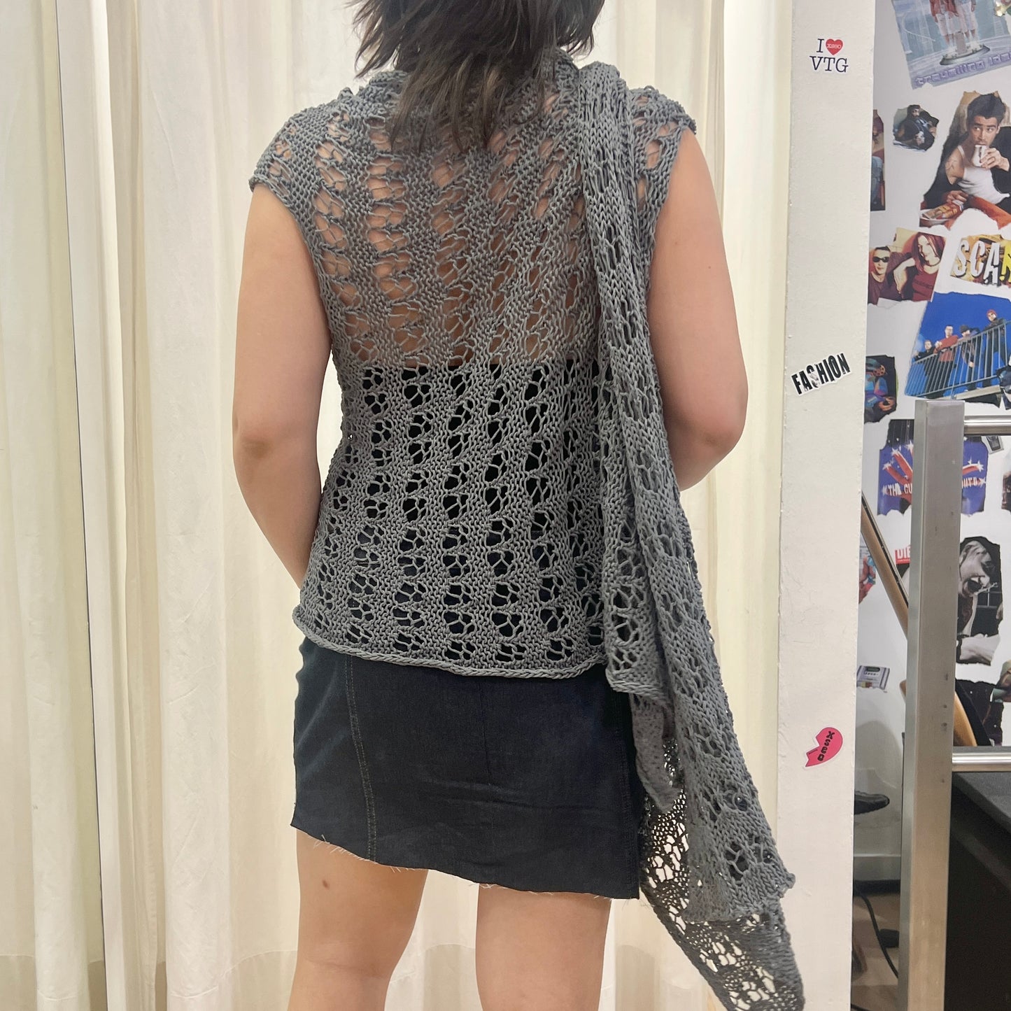 ixos 00s grey knit wrap around scarf cardigan