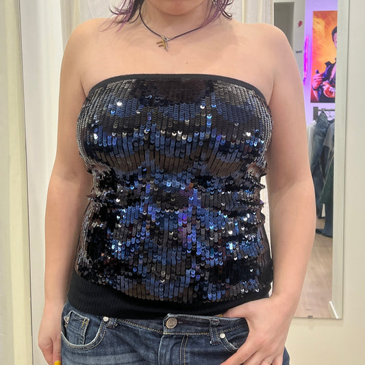 fruity fashion 00s black sequin cashmere tube top