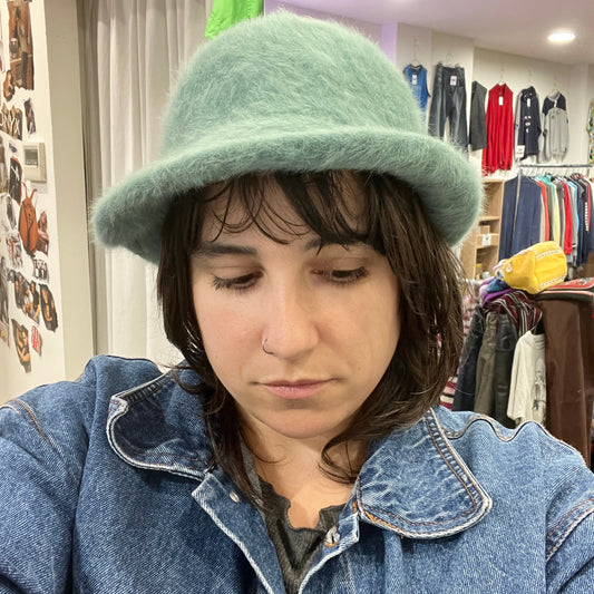 handmade aqua fuzzy bucket hat