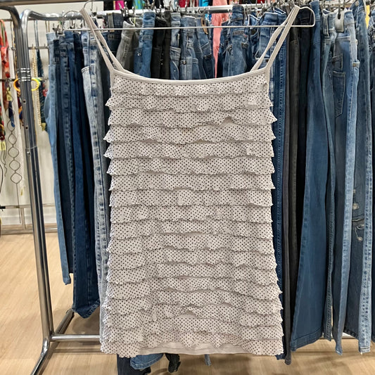 promod beige frilled cami top with mini black polka dots