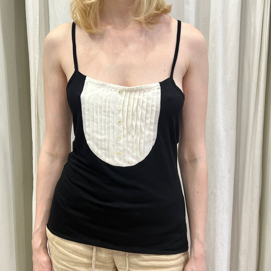 pennyblack 00s silk black cami top with white shirt pannel
