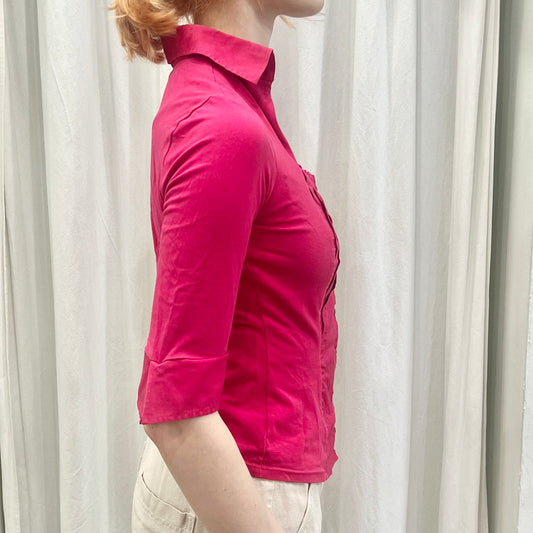 nara camicie 00s magenta 1/2 sleeve top with shirt panel + collar