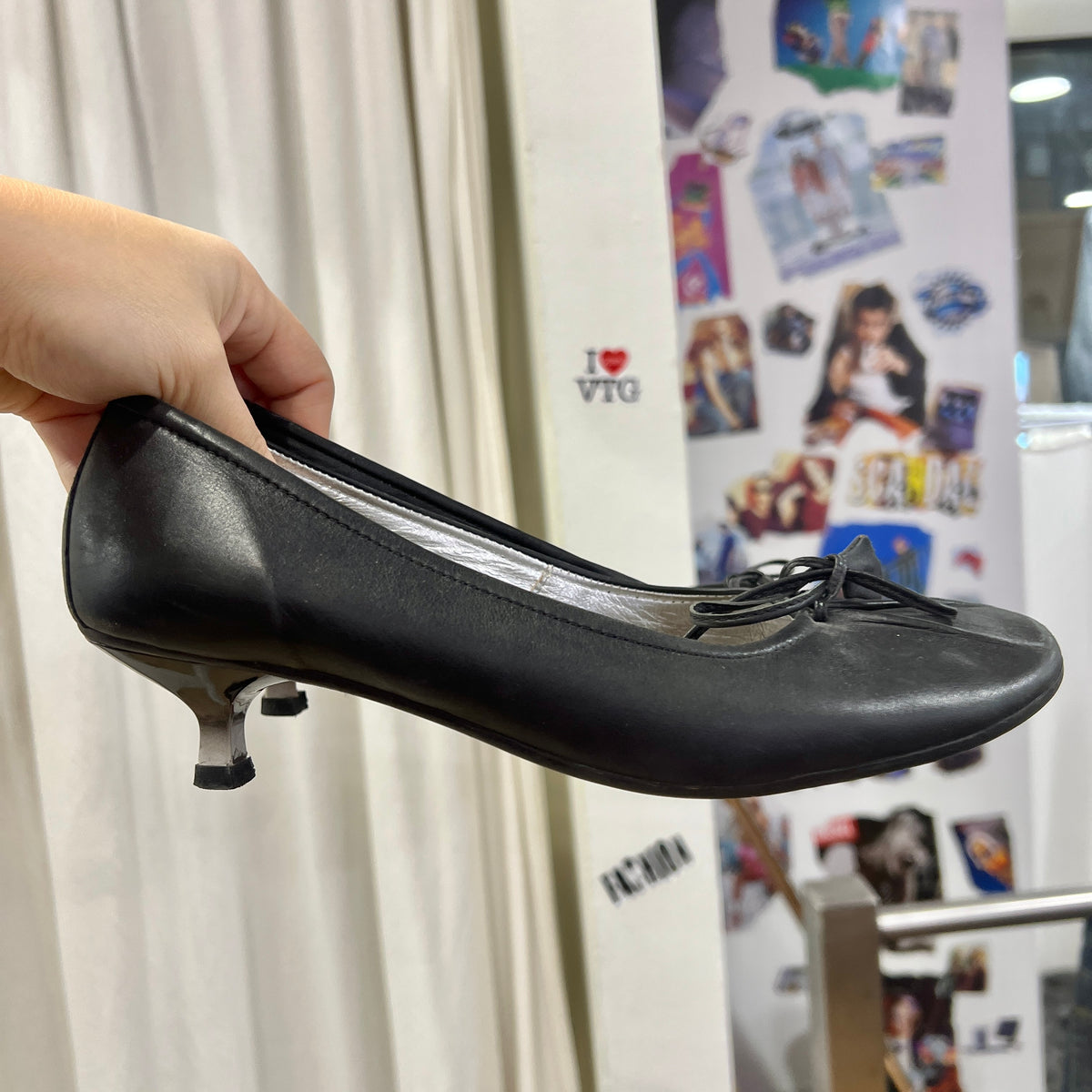 black kitten heel square tip ballet shoes