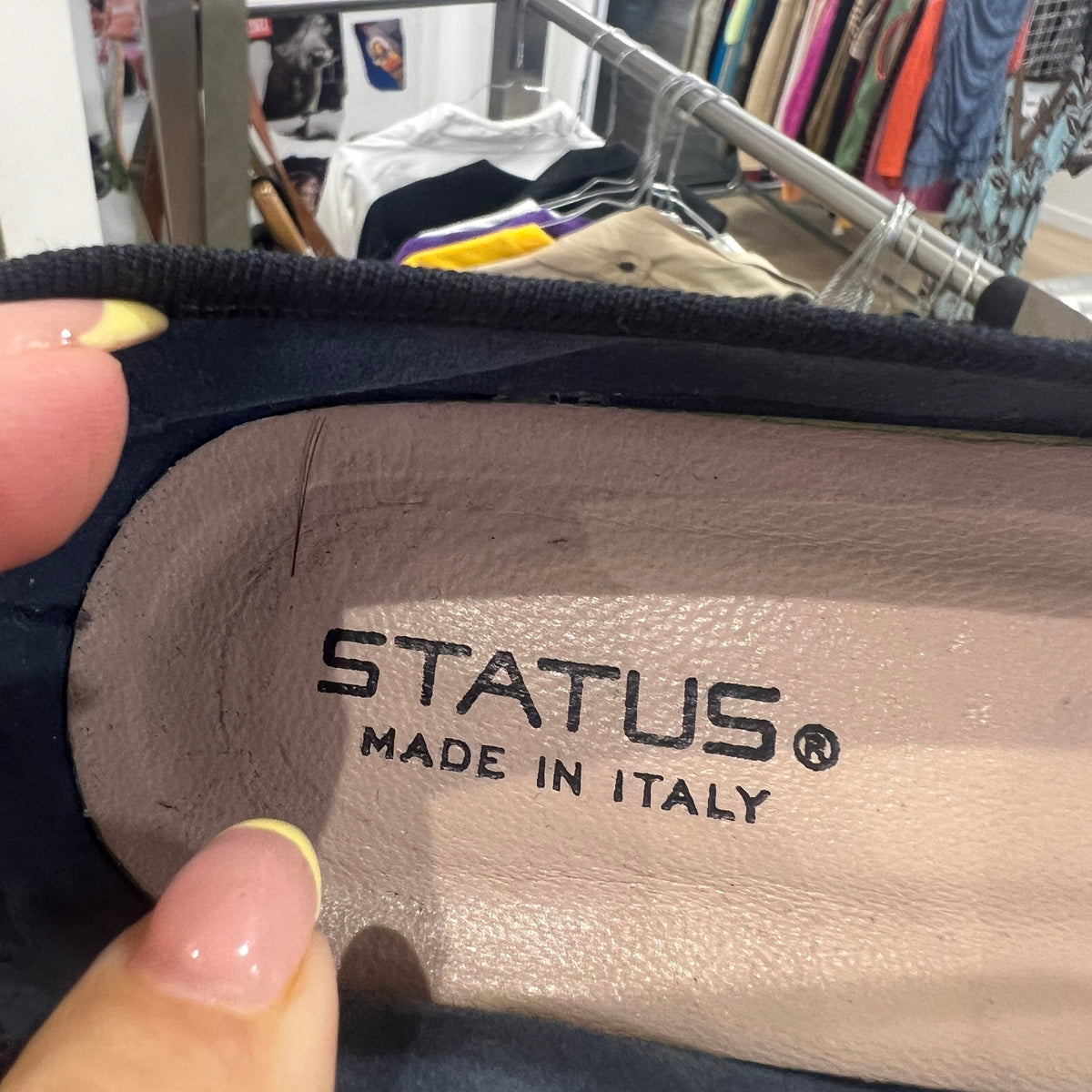 status navy blue ballet flats