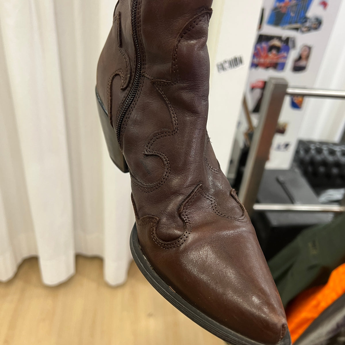 chocolate brown leather knee high western cowboy boots