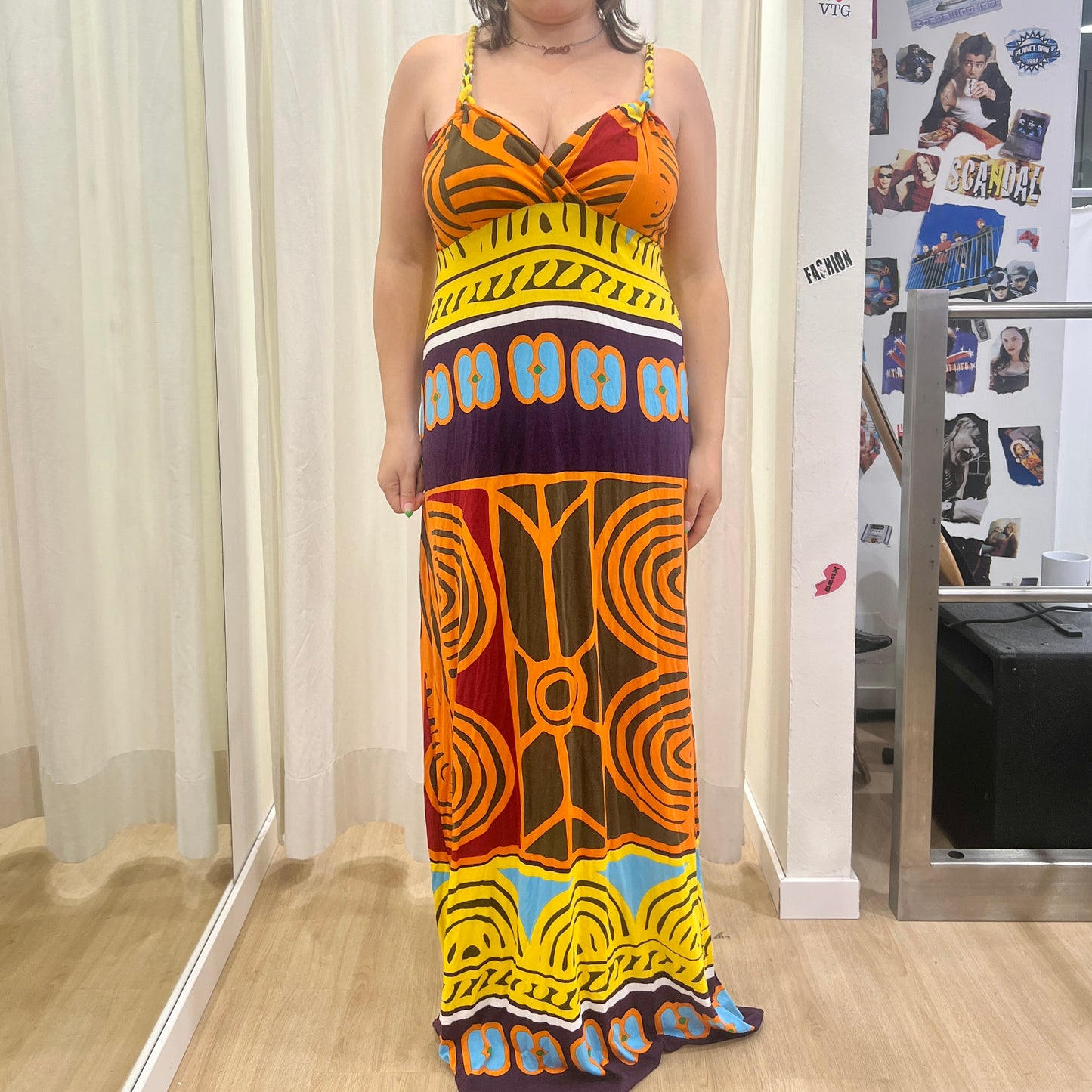purple jam 00s multicolor ethnic print maxidress with braided straps