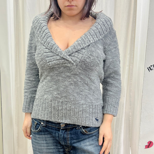 abercrombie&fitch 00s grey wool v neck sweater