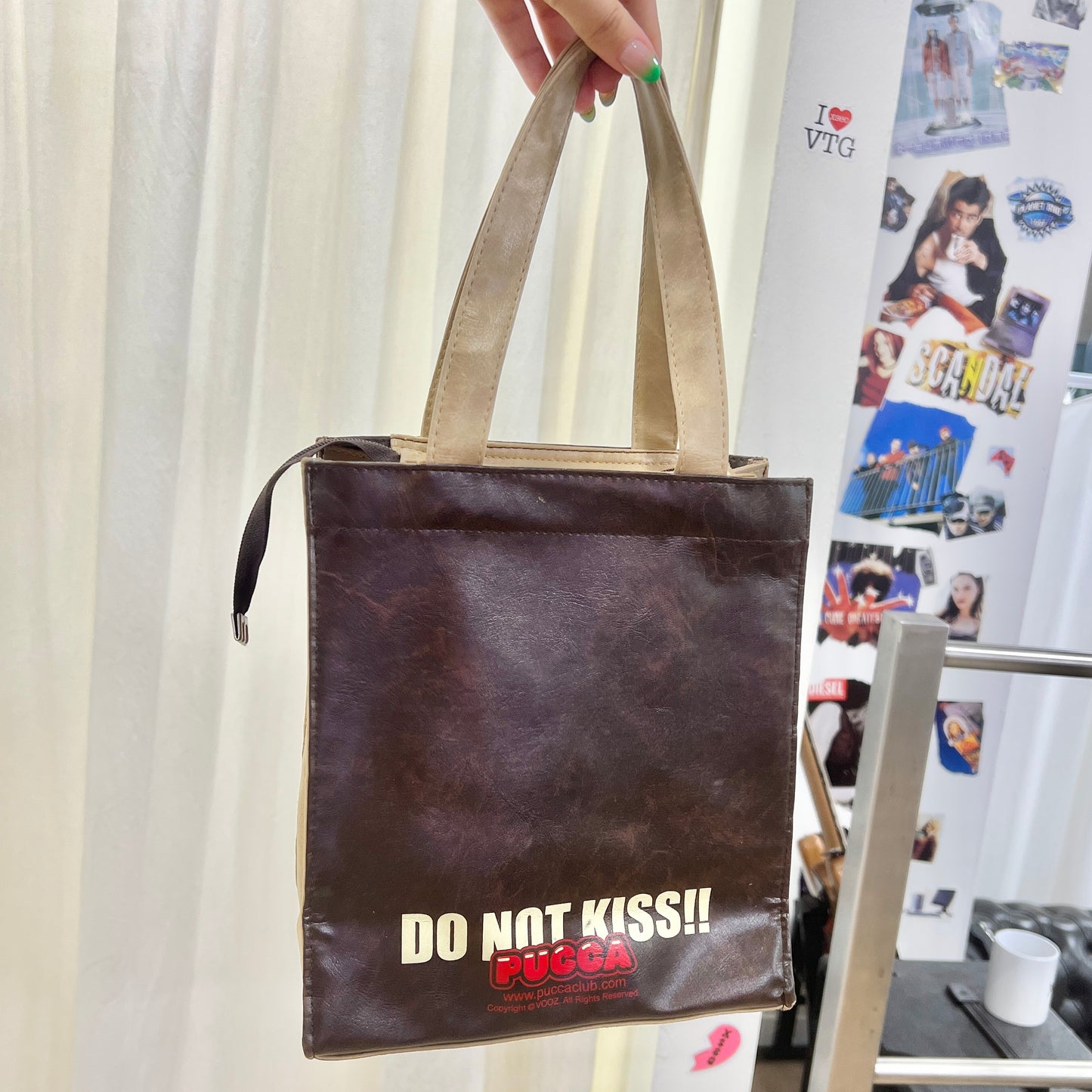 pucca 00s brown tan vegan leather DO NOT KISS handbag
