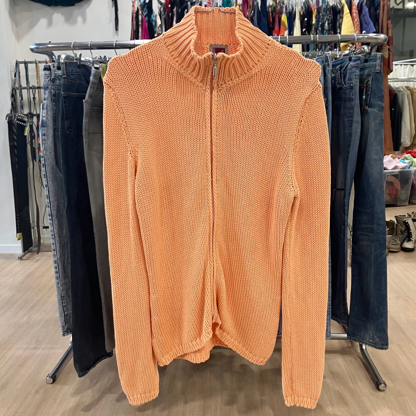 il lanificio 00s orange knit zip up sweater