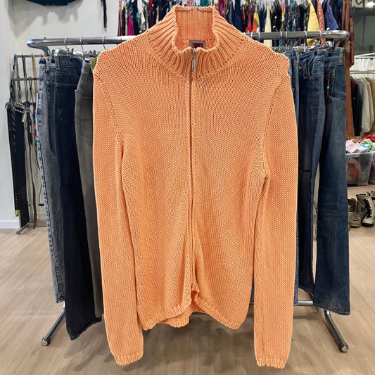 il lanificio 00s orange knit zip up sweater