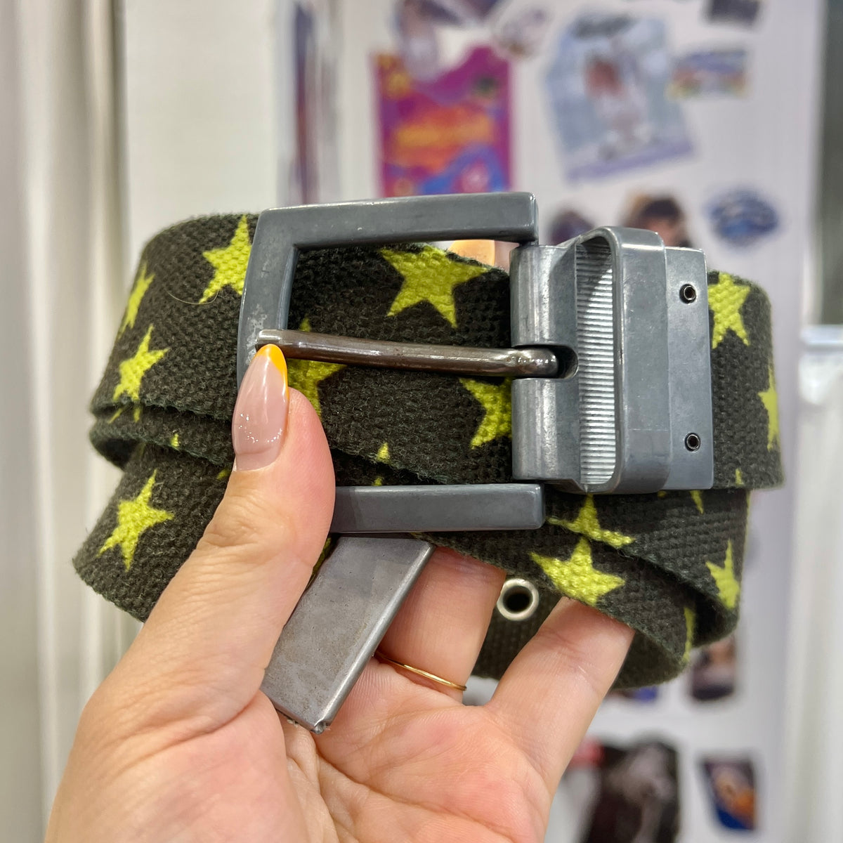 all star dark grey canvas belt with neon yellow stars