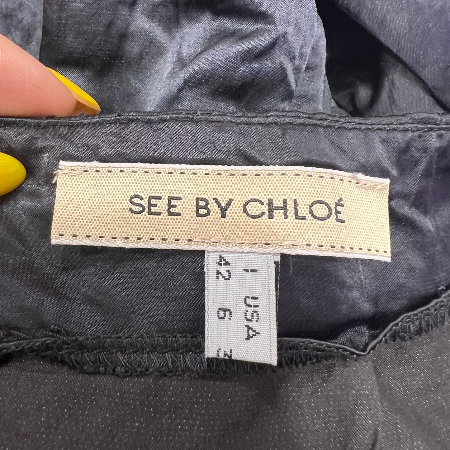 see by chloé 00s black crinkled satin skirt