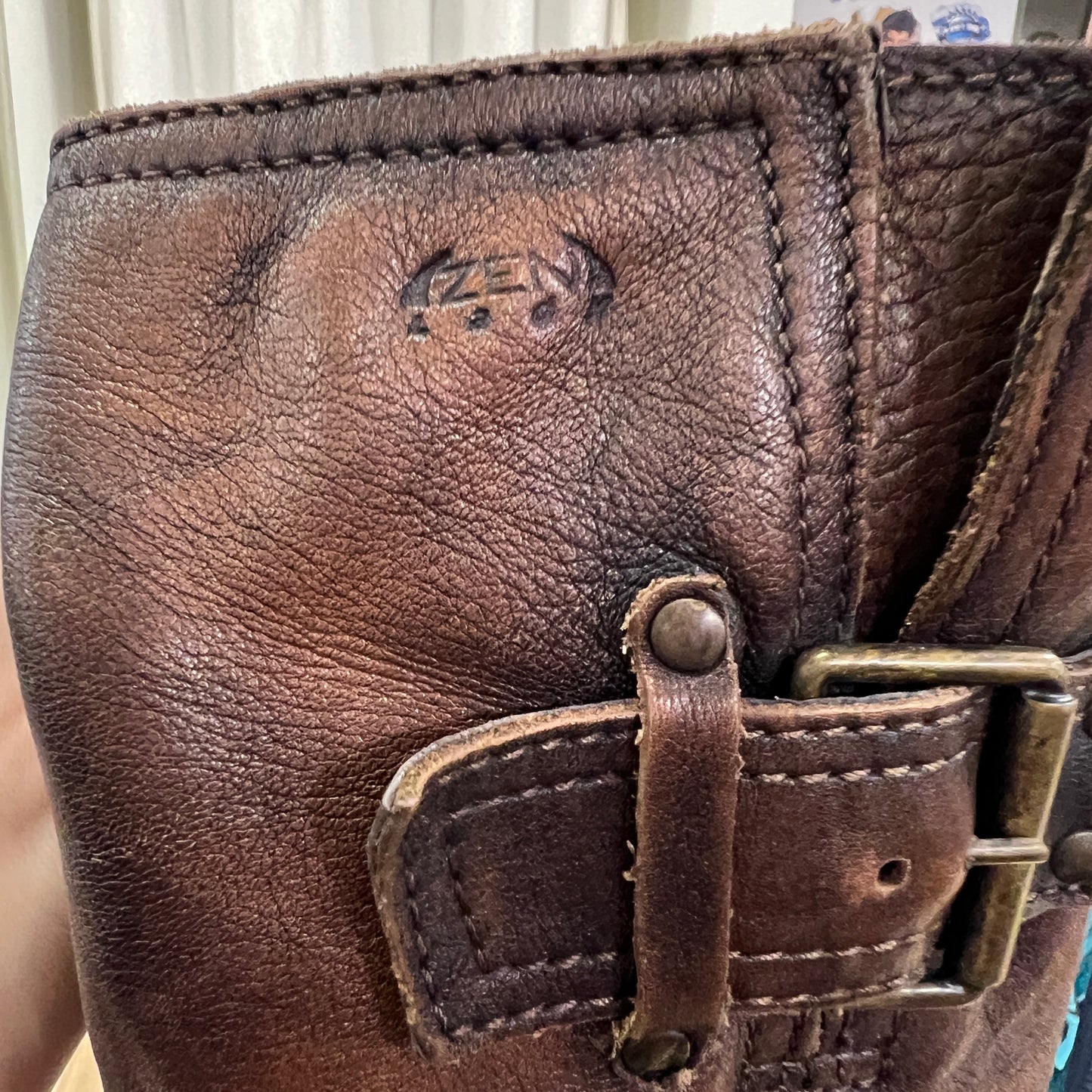 zen 00s brown leather knee high boots with buckles