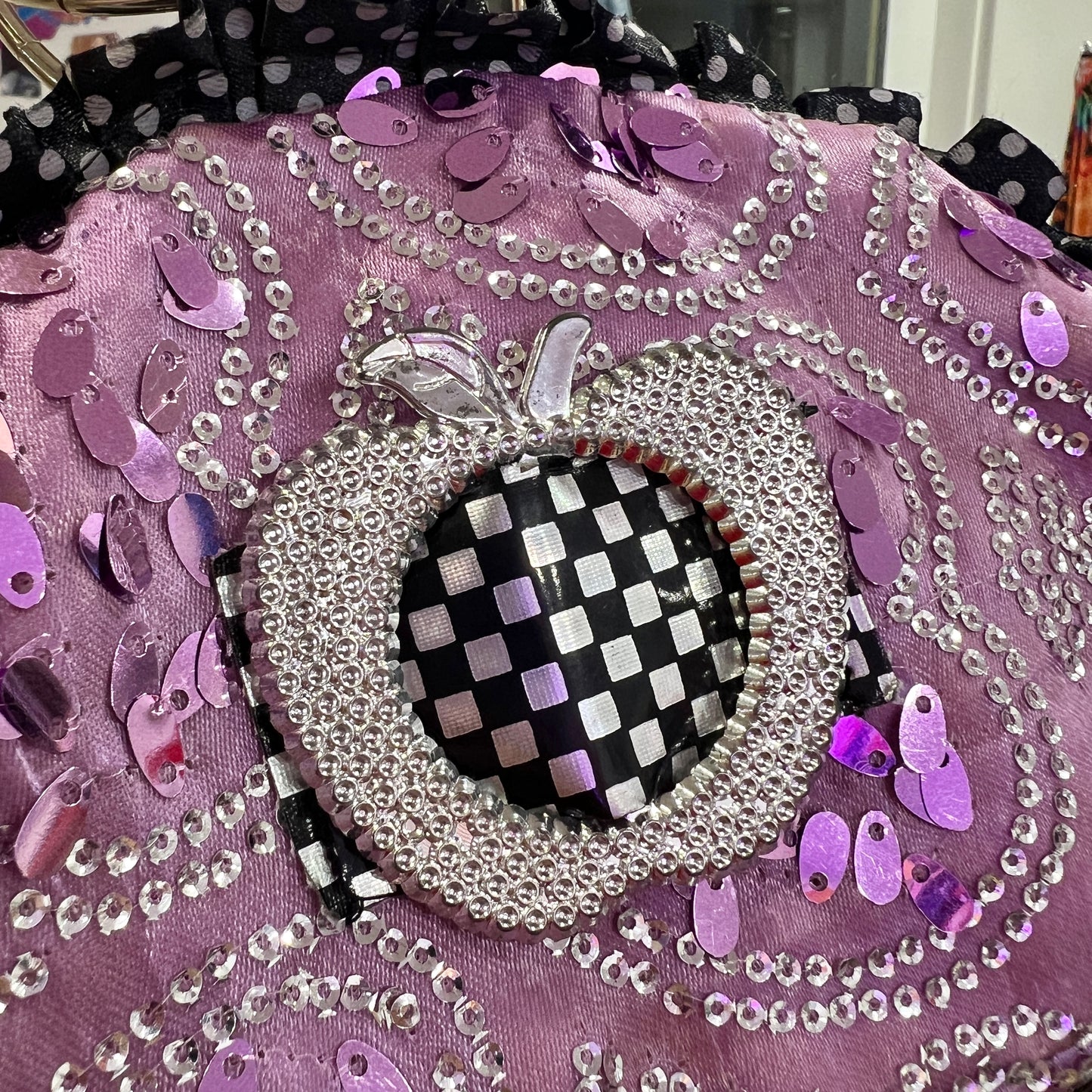 00s purple sequins mini handbag with silver rhynestones and metal hoop handle