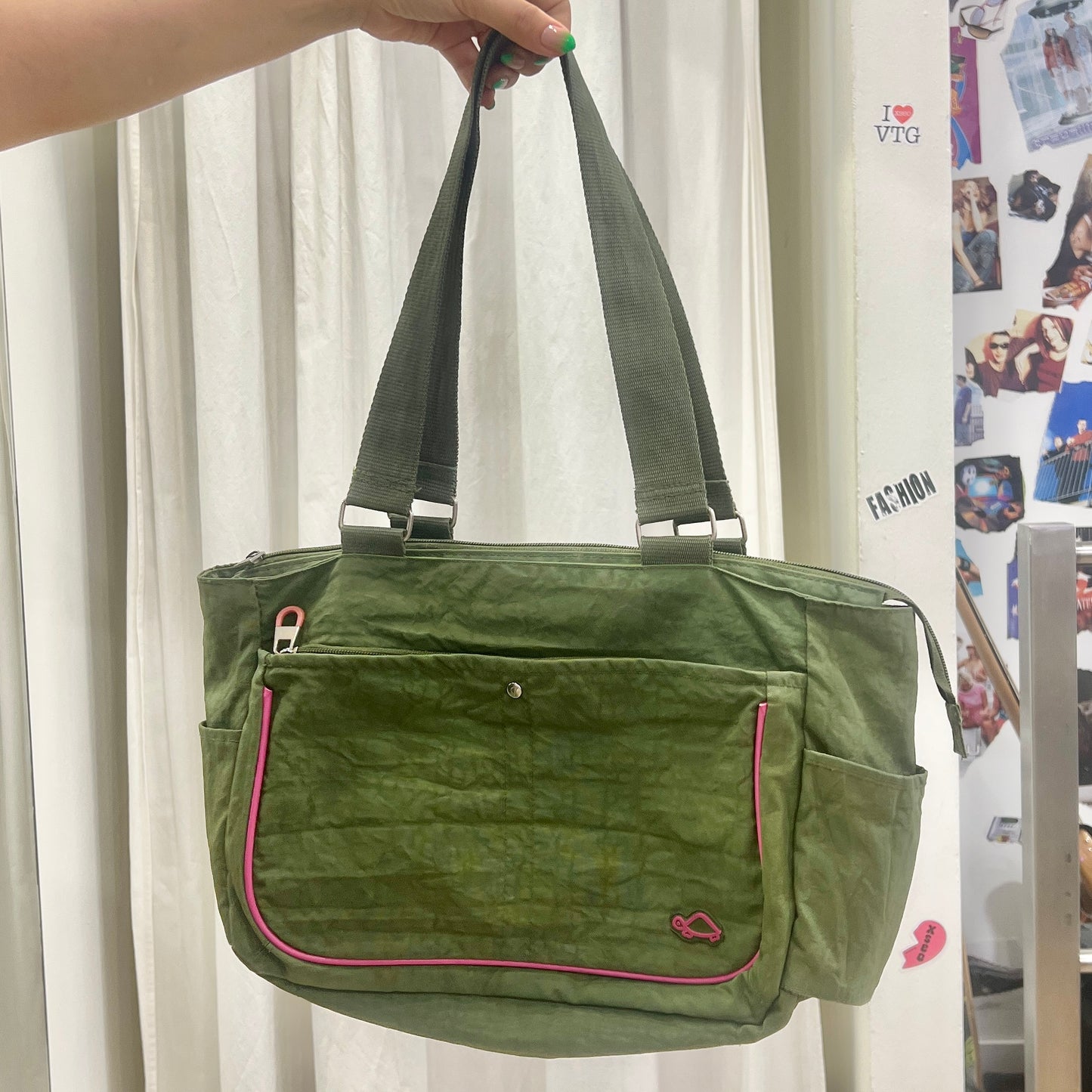 carpisa 00s army green technical canvas shoulder bag