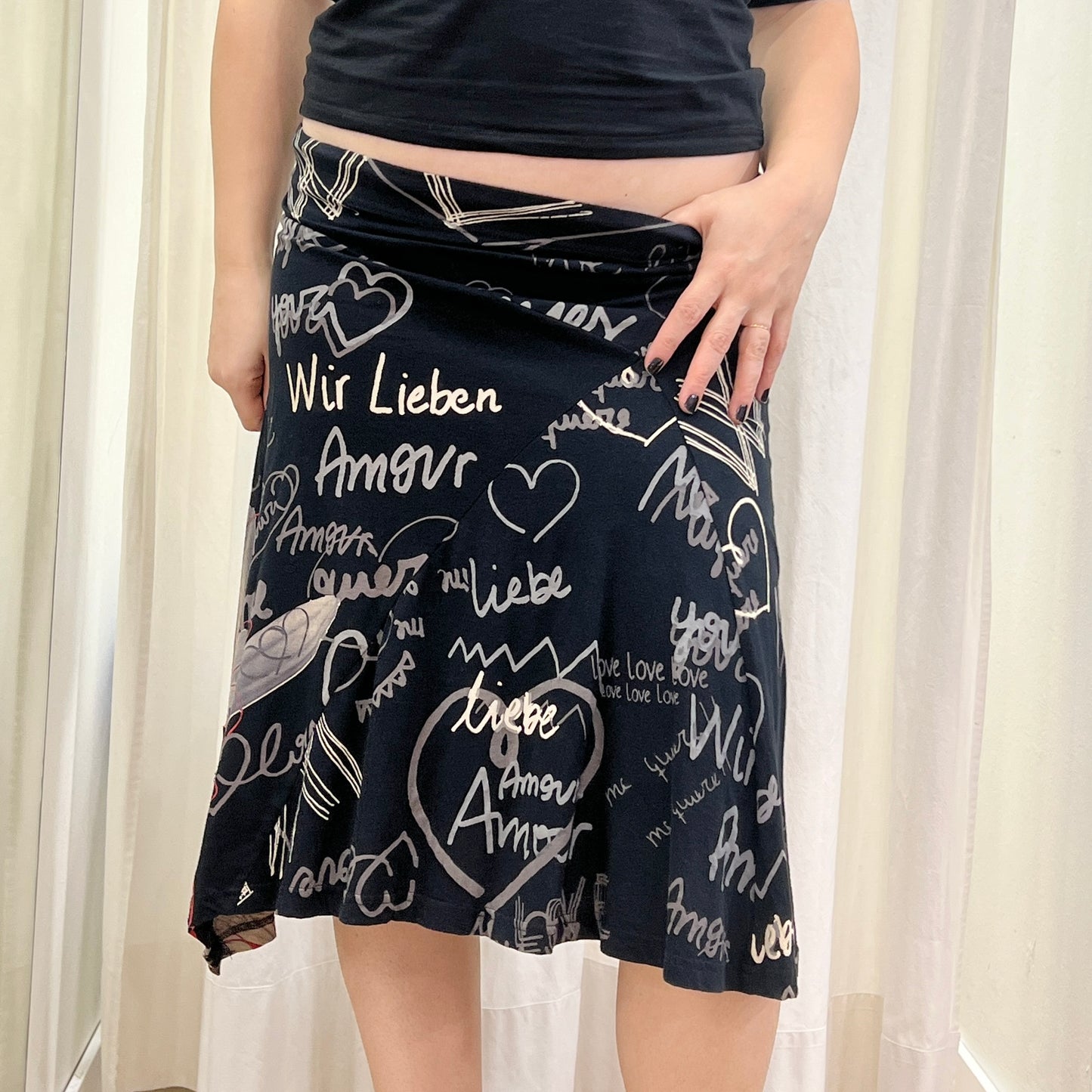 desigual 00s asymmetrical black skirt with white handwriting