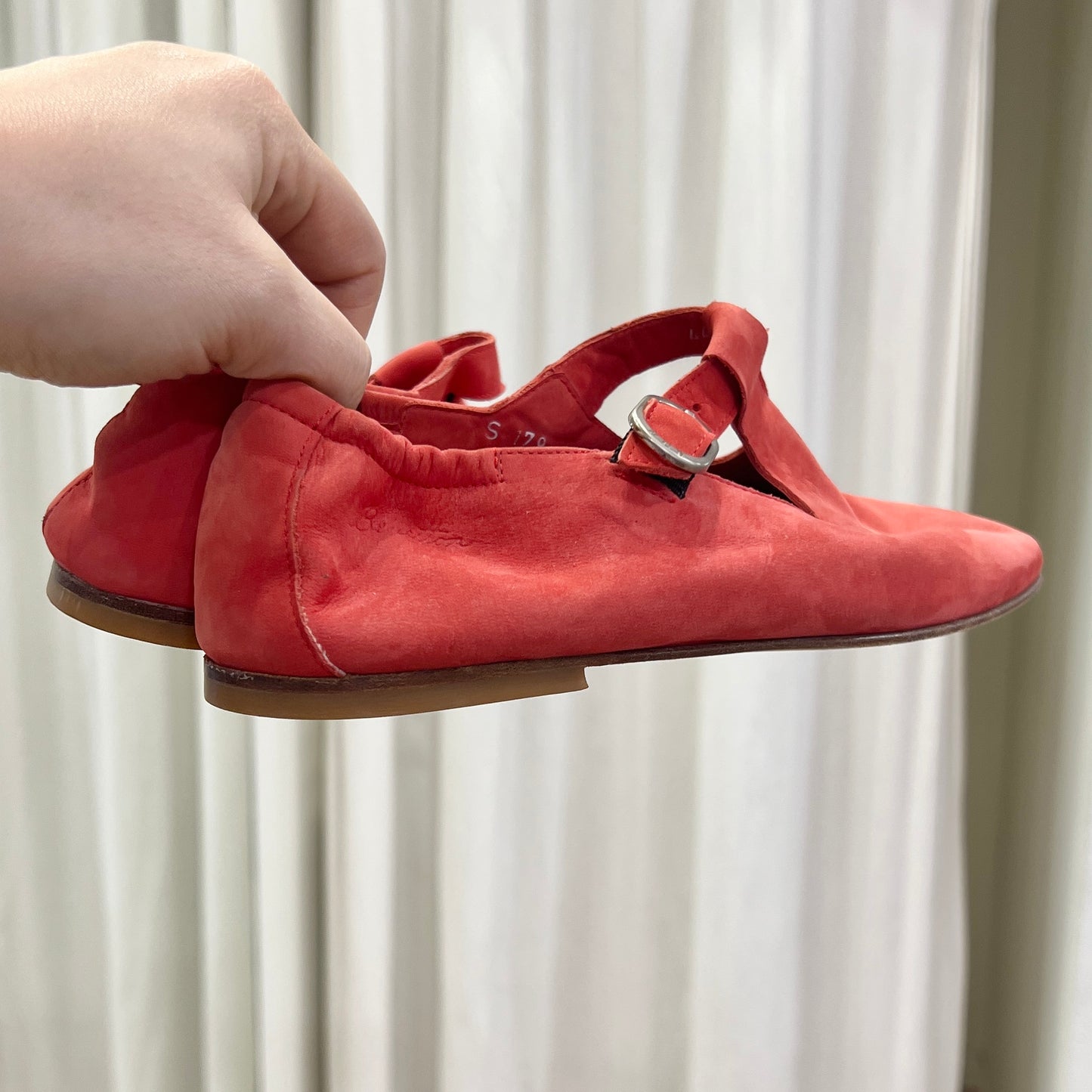 benetton 00s coral red suede mary jane flats