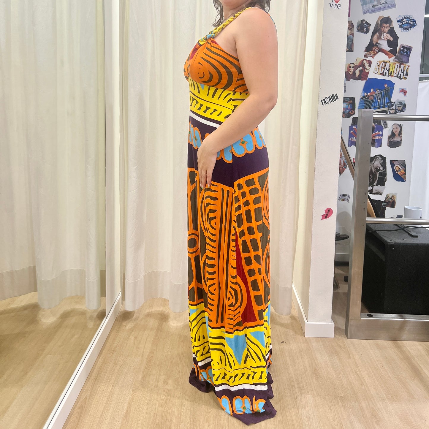 purple jam 00s multicolor ethnic print maxidress with braided straps