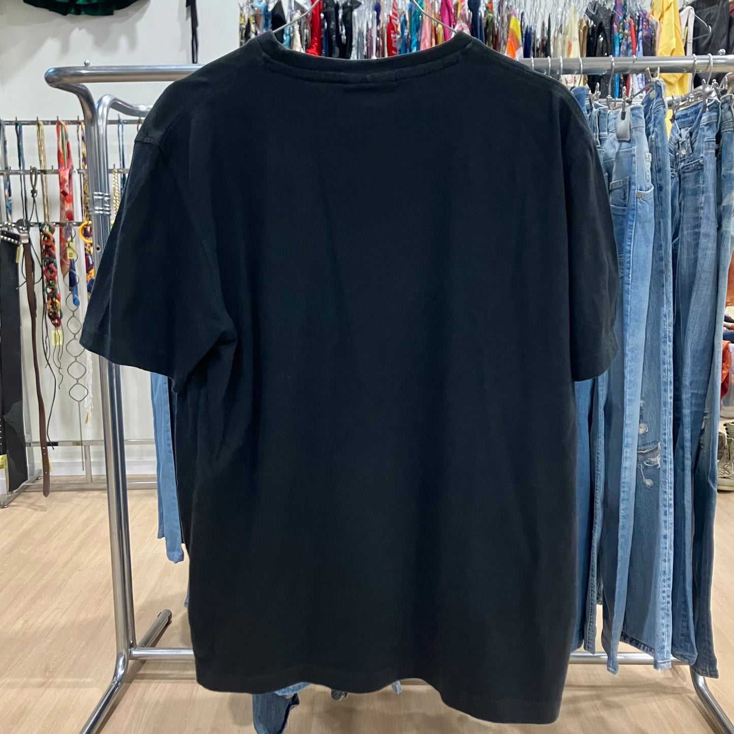 john devin black tee with roses goth tattoo print