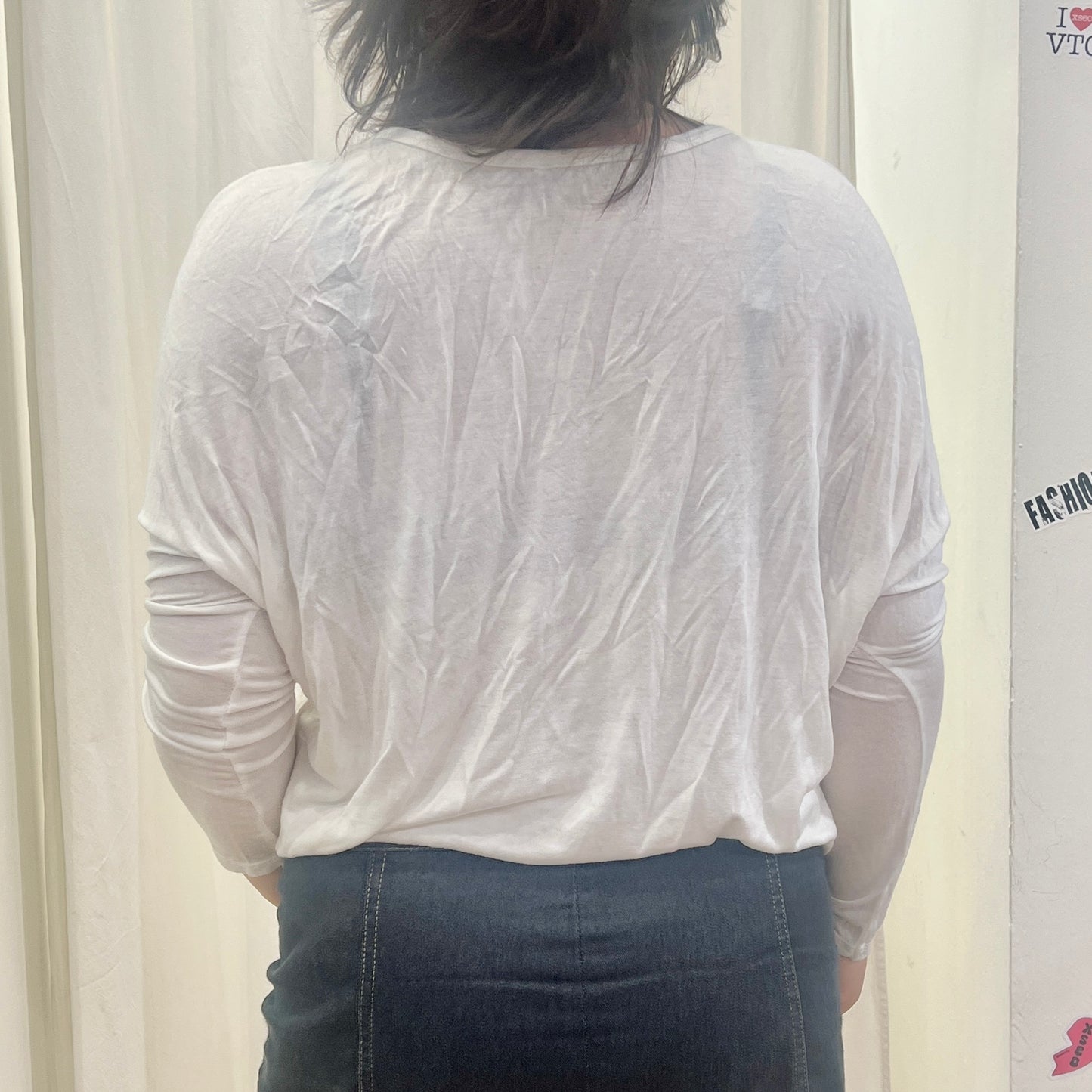 00s white baloon silk blend long sleeve top with uk flag