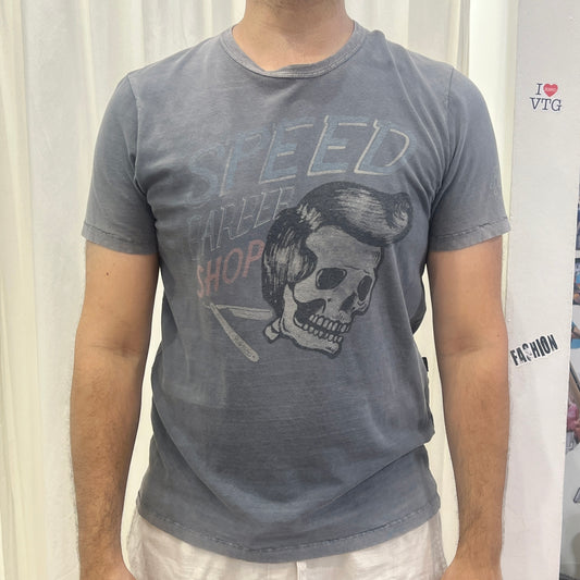 rude riders grey tshirt with skull graphic