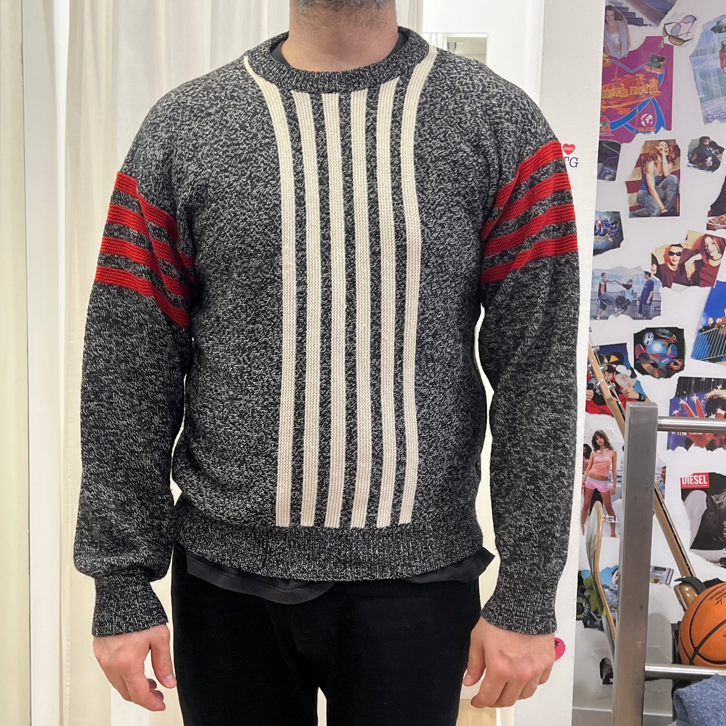 ciao 90s black wool sweater with red white stripes