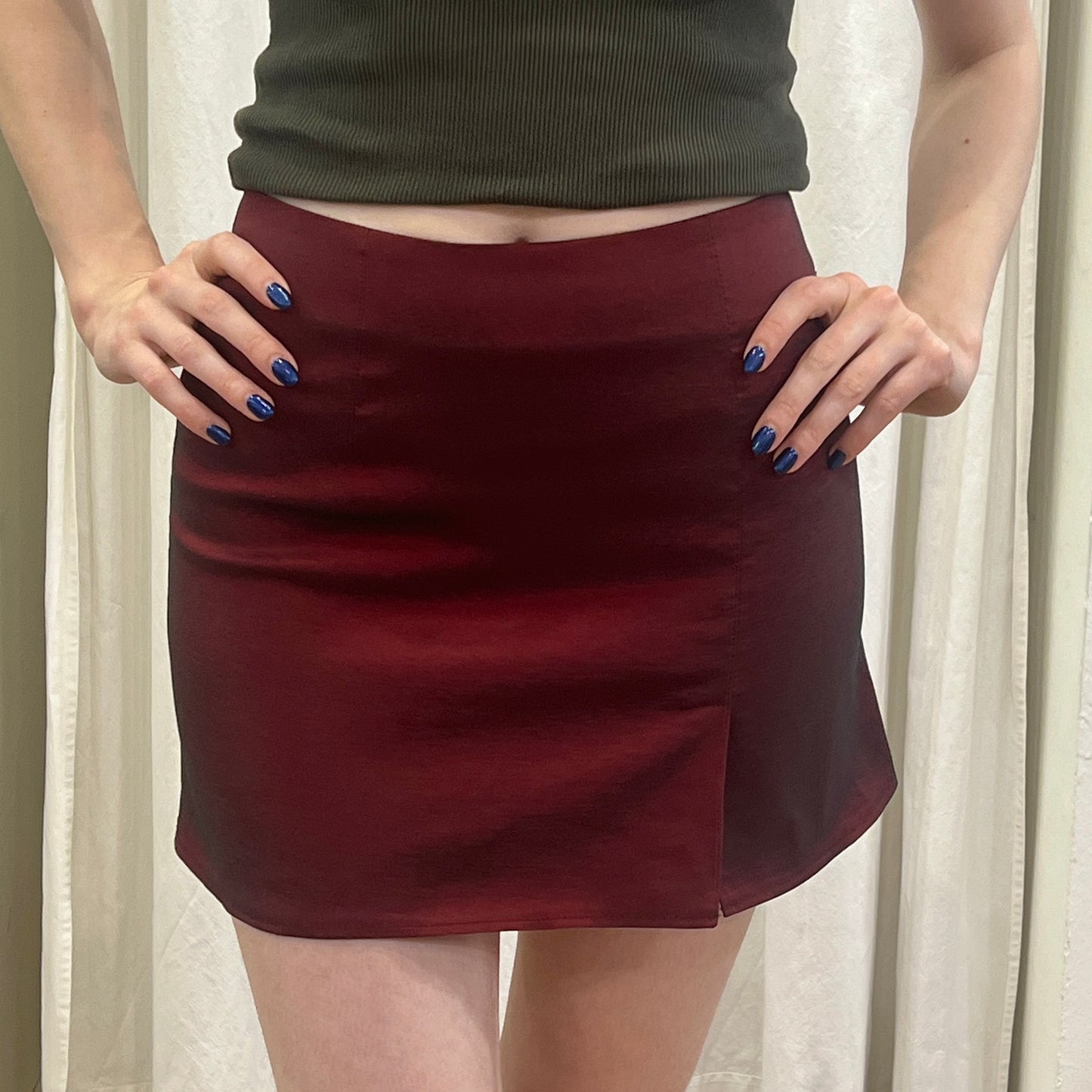 pimkie 00s metallic burgundy red mini skirt