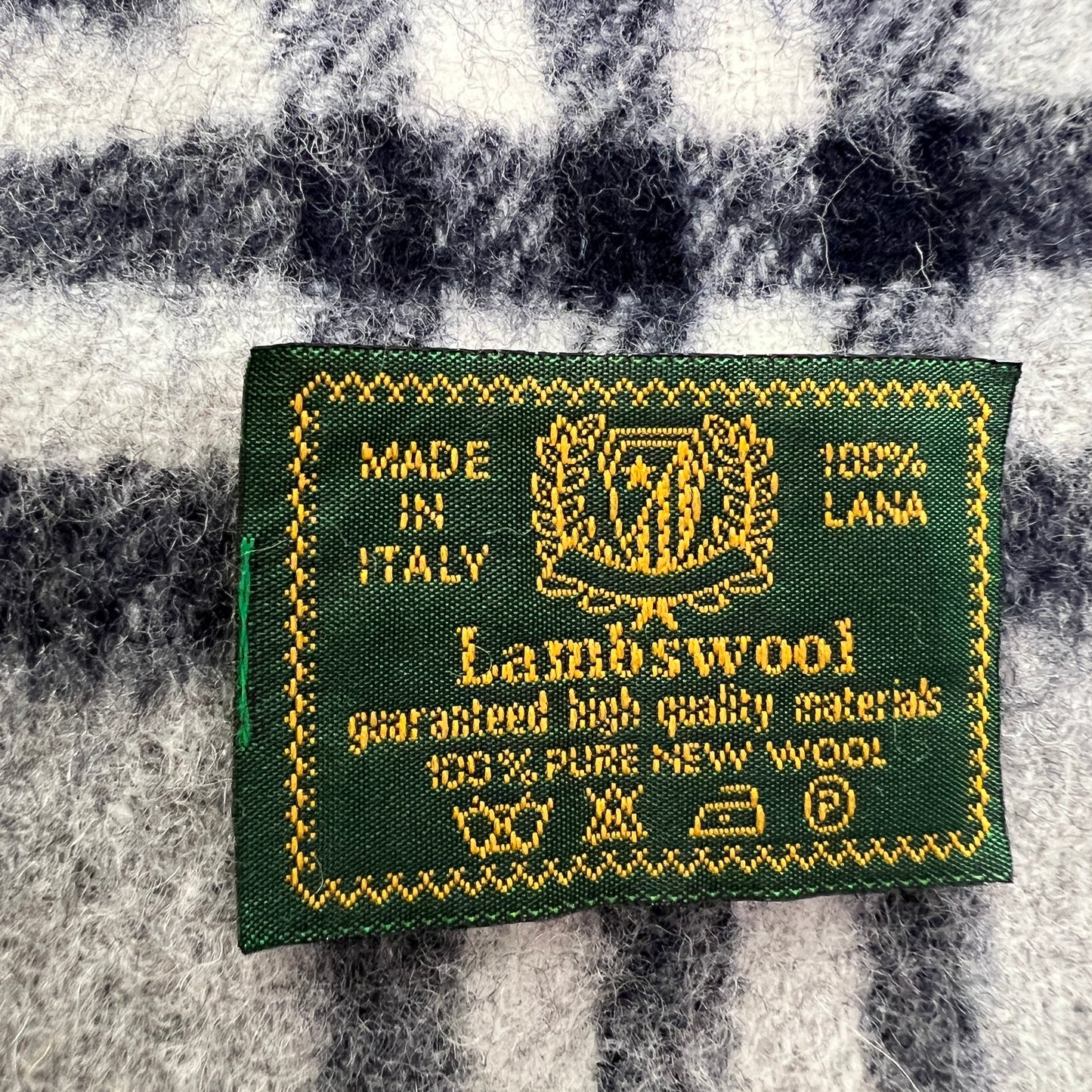 90s grey wool tartan checkprint scarf with fringes