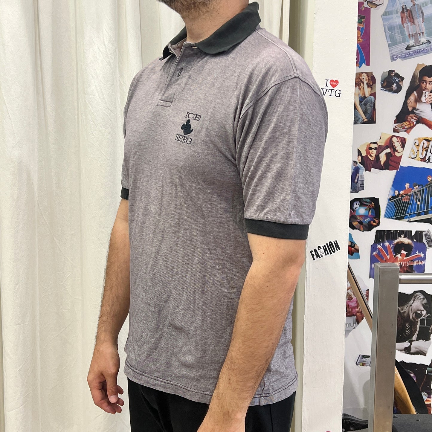 iceberg 90s grey polo tshirt with black trim